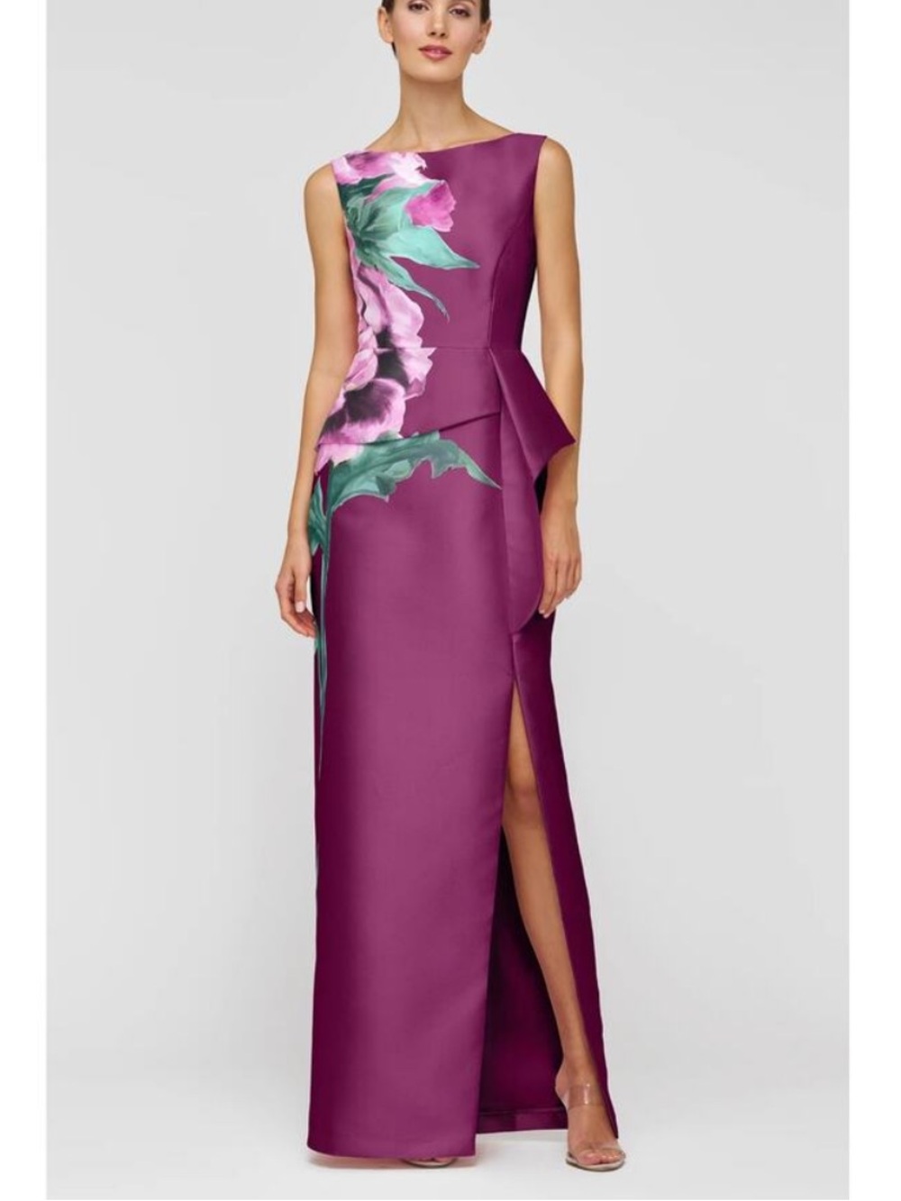New Kay Unger Luciana Floral Placed Column Gown